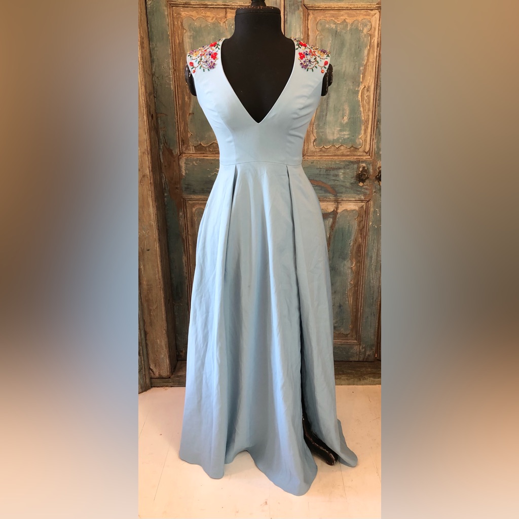 Mac Duggal Light Blue Floral Embellished Wedding Dress